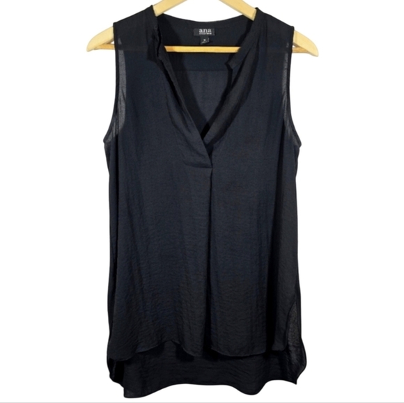 M Ana A New Approach Black Semi Sheer Sleeveless Blouse Top Size M Flowy Tunic - Picture 1 of 10
